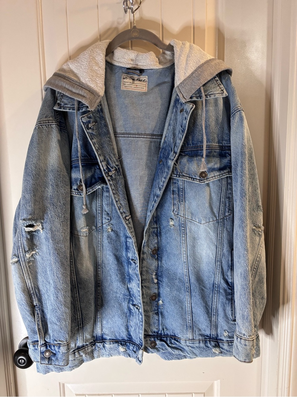 We The Free Light Blue Denim Jacket with Grey Hooded Liner